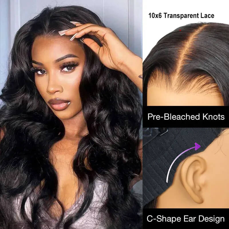 Alibonnie Wear And Go 10x6 Parting Max Body Wave Wig Pre Cut&Bleached Knot Transparent Lace Frontal Wigs - Alibonnie