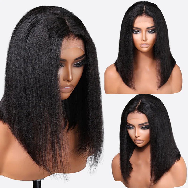Alibonnie Wear&Go Yaki Straight 4x6 Glueless Bob Wig Pre-Cut Short Black Bob Human Hair Wigs - Alibonnie
