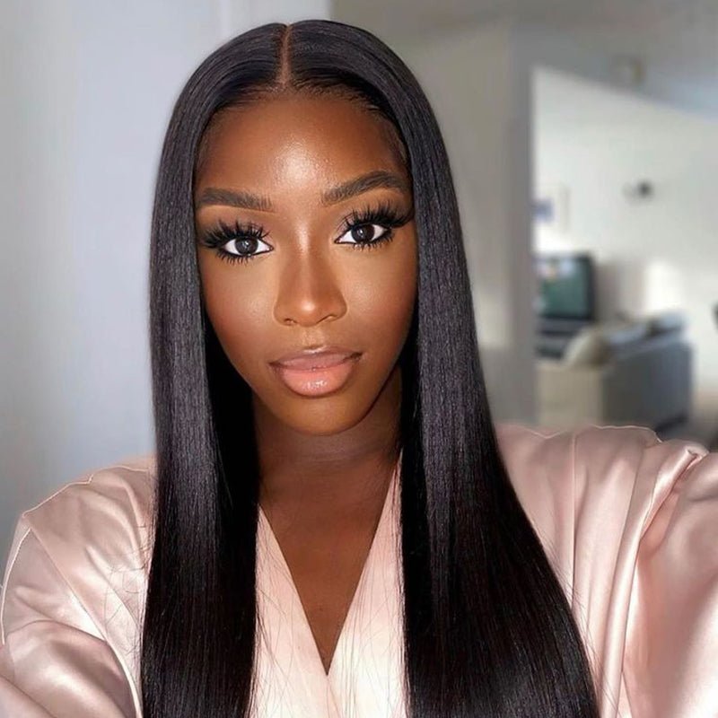 Alibonnie Yaki Straight Transparent 13x4 Lace Front Wigs With Natural Hairline 180% Density - Alibonnie