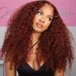 Alibonnie13x4 Kinky Curly Lace Front Wig Auburn Brown Color Transparent Lace Wig 180% Density - Alibonnie