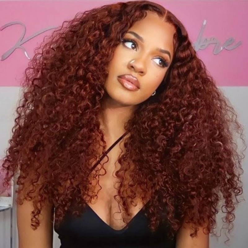 Alibonnie13x4 Kinky Curly Lace Front Wig Auburn Brown Color Transparent Lace Wig 180% Density - Alibonnie