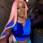 Ash Pink Lace Front Wig Straight Virgin Human Hair Glueless Wigs Pre Plucked Ready To Wear - Alibonnie