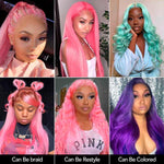 Ash Pink Lace Front Wig Straight Virgin Human Hair Wigs Pre Plucked Ready To Wear - Alibonnie