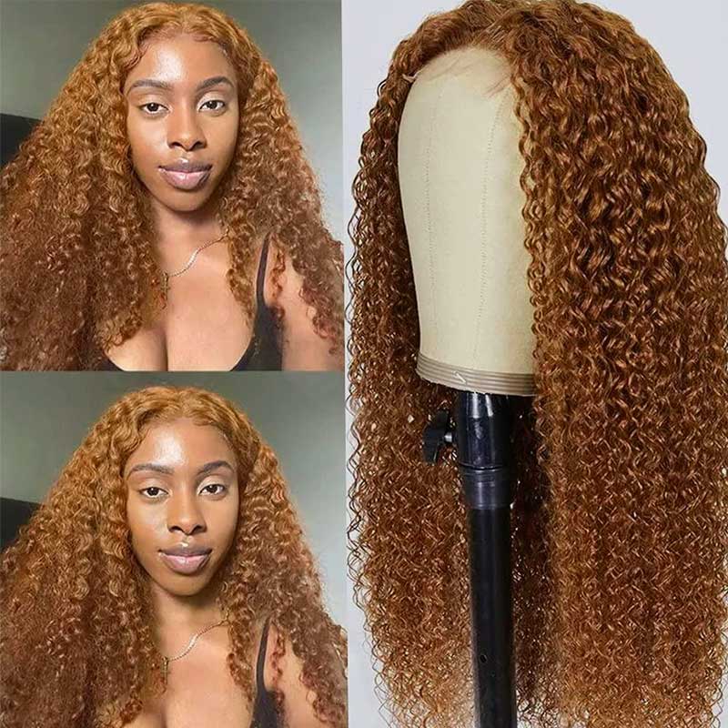 Auburn Ginger Color Curly Hair Wigs Virgin Human Hair 13x4 Lace Frontal Wig Pre Plucked Beginner Friendly - Alibonnie