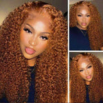 Auburn Ginger Color Curly Hair Wigs Virgin Human Hair 13x4 Lace Frontal Wig Pre Plucked Beginner Friendly - Alibonnie