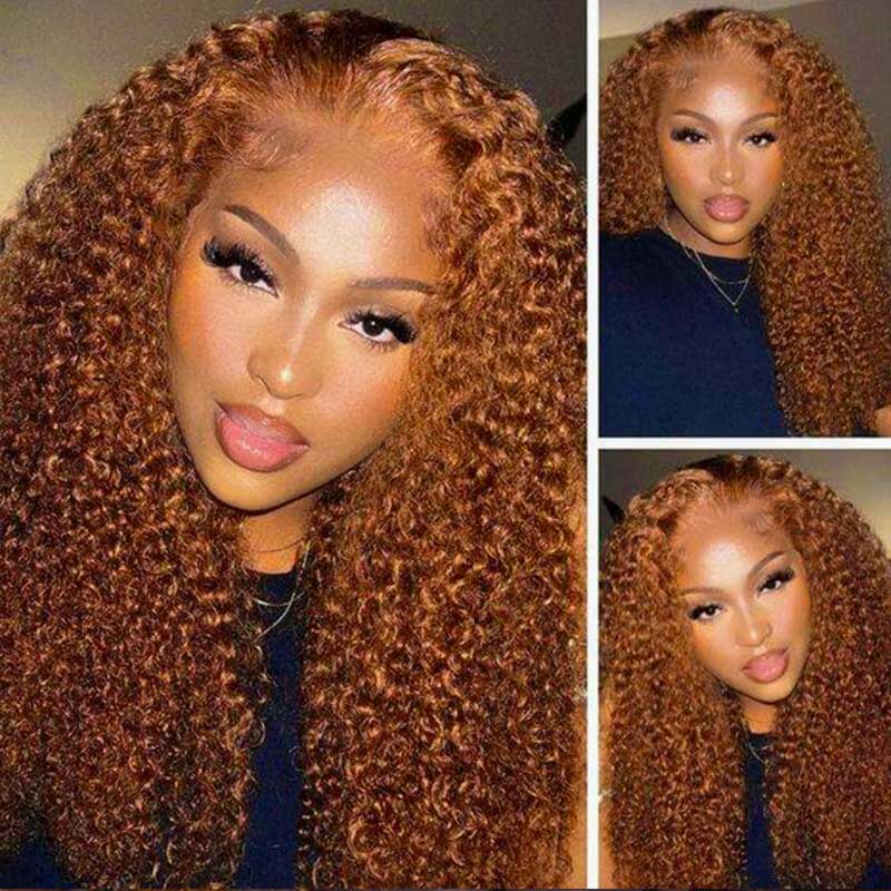 Auburn Ginger Color Curly Hair Wigs Virgin Human Hair 13x4 Lace Frontal Wig Pre Plucked Beginner Friendly - Alibonnie