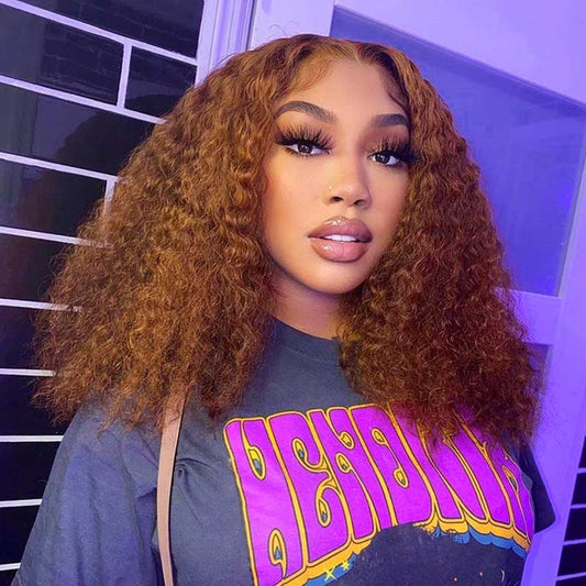 Auburn Ginger Color Curly Hair Wigs Virgin Human Hair 13x4 Lace Frontal Wig Pre Plucked Beginner Friendly - Alibonnie