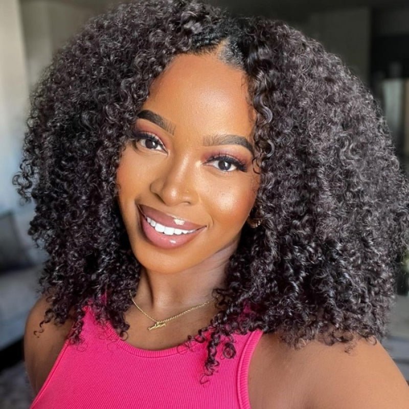 Beginner Friendly Thin V Part Wig Natural Scalp Curly Human Hair Upgrade U part Wig No Leave out - Alibonnie