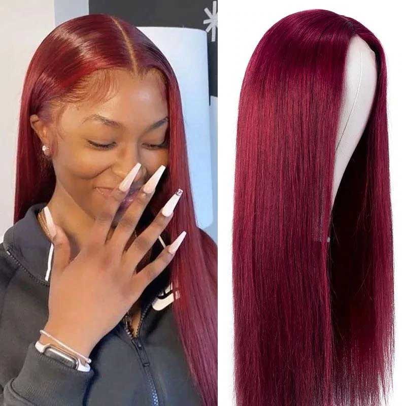 Best Precolored 99J Silk Straight Burgundy Lace Front Wig Human Hair - Alibonnie