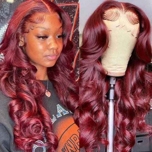 Best Precolored 99J Silk Straight Burgundy Lace Front Wig Human Hair - Alibonnie