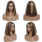 Blonde Highlight Bob Wigs Human Hair Brazilian Ombre Glueless Lace Wig Pre Plucked Ready To Wear - Alibonnie