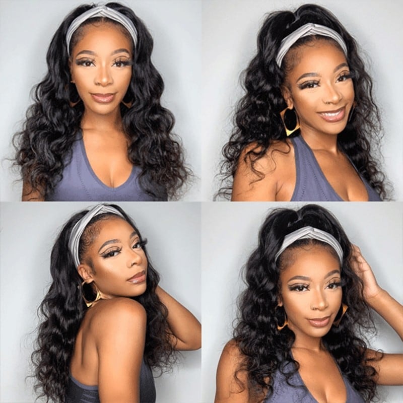 Body Wave Headband Wigs Glueless Brazilian Human Hair Wigs With Headbands None Lace Wigs - Alibonnie