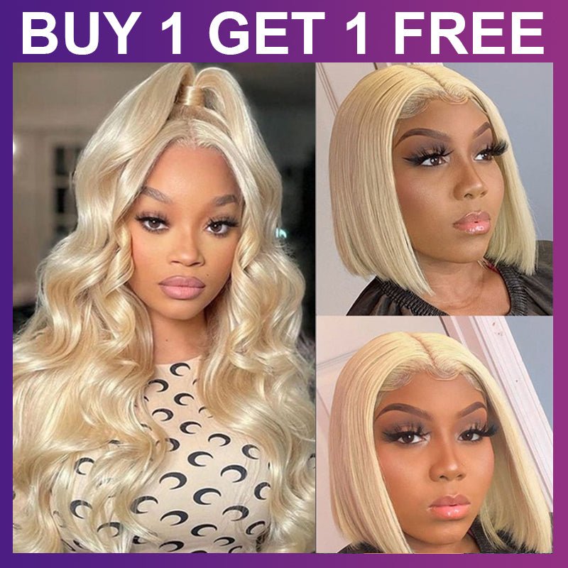 BOGO Free: 18 Inch 13x4 Lace Front 613 Blonde Color Body Wave Wig & 10 Inch 4X4 Lace Closure Straight 613 Blonde Bob Wig - Alibonnie