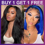 BOGO Free: 18 Inch 13x4 Lace Front Kinky Straight Wig & 10 Inch Blue Bob 4x4 Lace Closure 200% Dinsity - Alibonnie