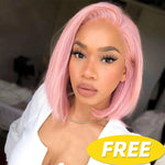 BOGO Free: 18 Inch 13x4 Lace Front Straight Wig & 10 Inch Pink Bob 4x4 Lace Closure 200% Dinsity - Alibonnie