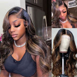 Brown Highlight Brazilian Body Wave Lace Front Human Hair Wigs For Black Women Pre plucked - Alibonnie