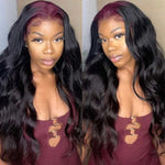 Burgundy 99j Red Color Sparkle Roots On Black Hair 13x4 Lace Front Wig - Alibonnie