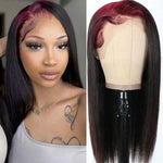 Burgundy 99j Red Color Sparkle Roots On Black Hair 13x4 Lace Front Wig - Alibonnie