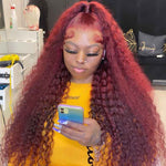 Burgundy Deep Wave Lace Frontal Wigs Human Hair 99J Colored - Alibonnie