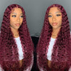 Burgundy Deep Wave Lace Frontal Wigs Human Hair 99J Colored - Alibonnie