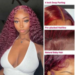 Burgundy Deep Wave Lace Frontal Wigs Human Hair 99J Colored - Alibonnie