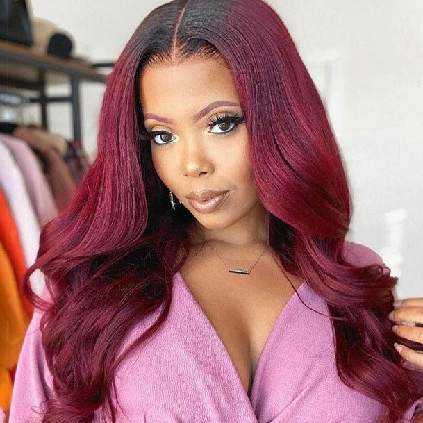 Burgundy Lace Front Wigs Human Hair 1b99J Body Wave Wig Pre-Plucked Virgin Hair - Alibonnie