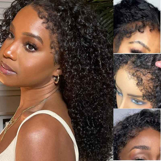 Buy Alibonnie 4C Edges Hairline Kinky Curly Human Hair Wig With Baby Hair Transparent 13x4 Lace Front Wig - Alibonnie