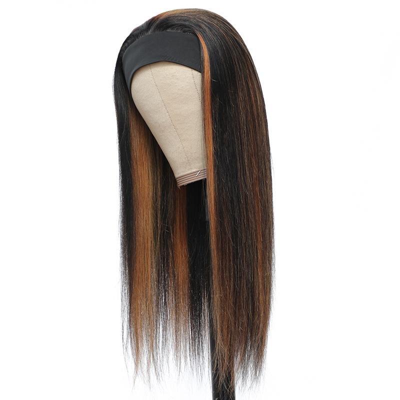 Color 4/30 Highlight Straight Headband Wig Human Hair Wigs For Black Women Brazilian Virgin Hair Glueless Scarf Wig - Alibonnie