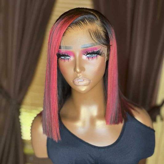 CUSTOM WIG| Pink Highlights Short Bob Wigs Human Hair 13x4 Frontal Wigs Pre Plucked Ready To Wear - Alibonnie