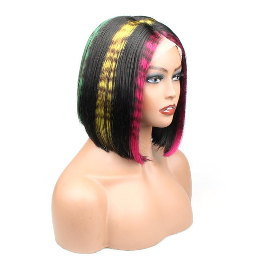 CUSTOM WIG| Tiger Stripes Print Bob Wig Glueless Lace Closure Wigs Human Virgin Hair - Alibonnie