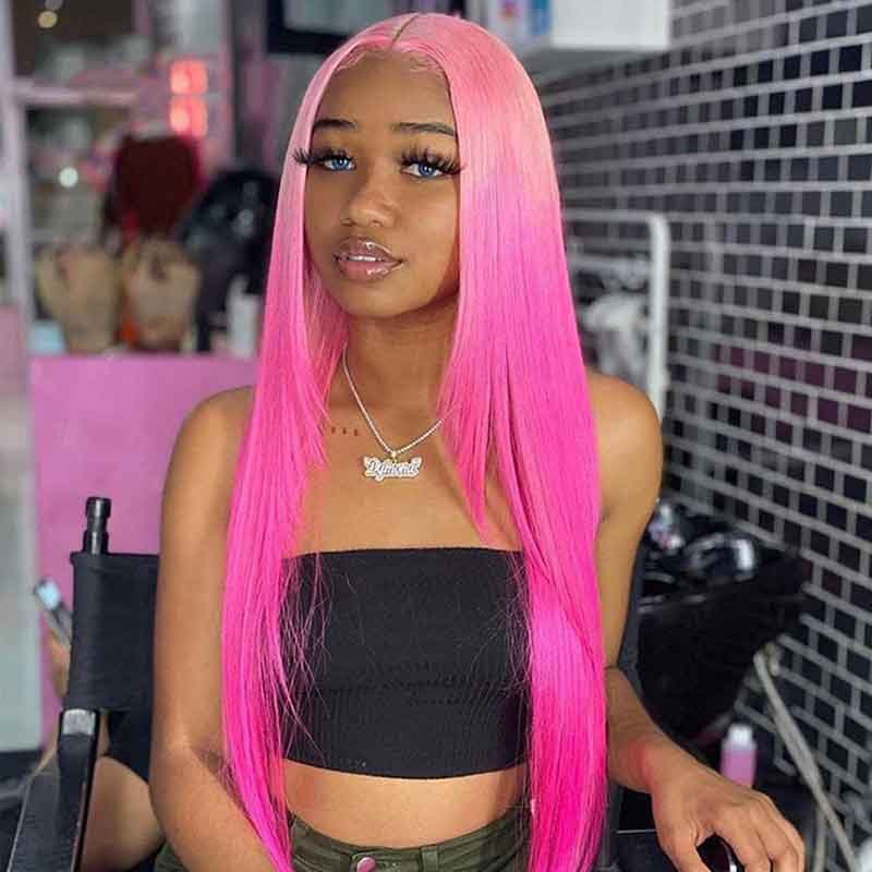 Flash Sale Ombre Pink Lace Front Wig Straight Wigs 100% Virgin Human Hair Wigs - Alibonnie