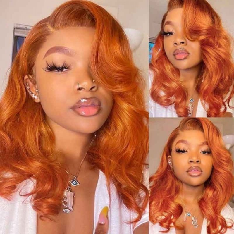 Ginger Orange Color Lace Front Wig Body Wave Human Hair Wigs Pre Plucked Natural Hairline - Alibonnie