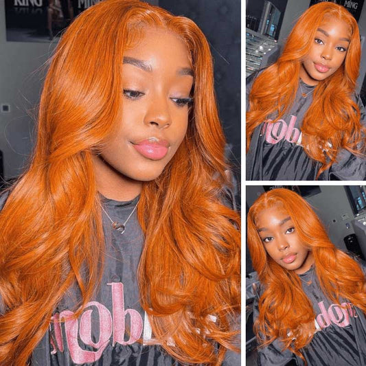 Ginger Orange Color Lace Front Wig Body Wave Human Hair Wigs Pre Plucked Natural Hairline - Alibonnie