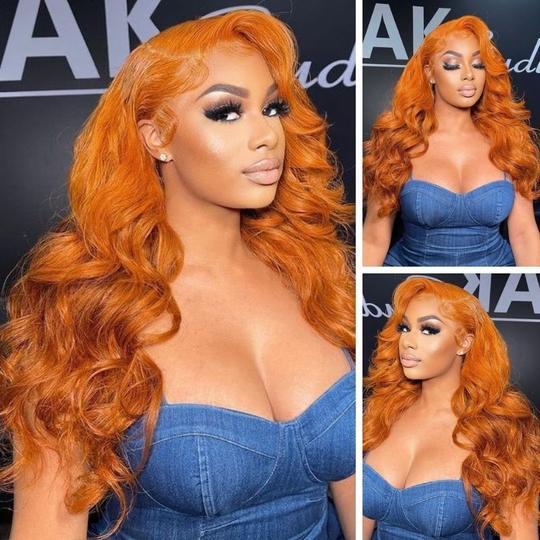 Ginger Orange Color Lace Front Wig Body Wave Human Hair Wigs Pre Plucked Natural Hairline - Alibonnie