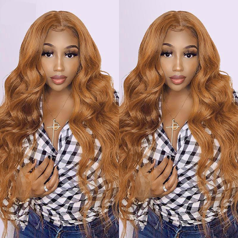 Ginger Wigs Brown Colored Human Hair Wigs For Women Body Wave Straight 13X4 Lace Frontal Wigs - Alibonnie