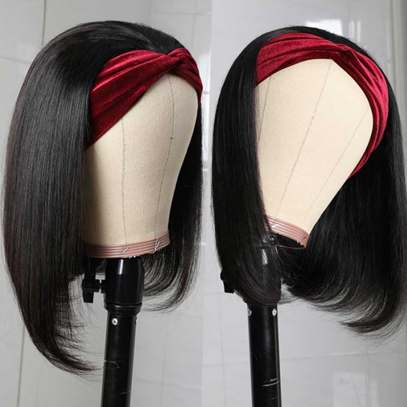 Glueless Bob Headband Wigs For Women Straight Bob Wigs With Headband Natural Black - Alibonnie