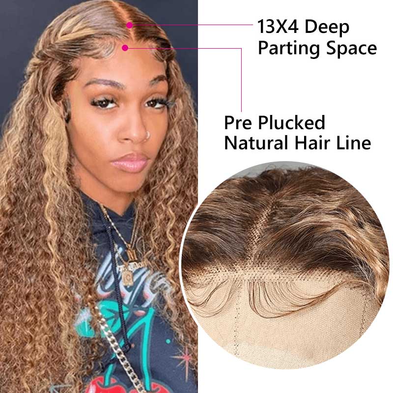 Honey Blond Highlight Piano Color 13*4 Lace Front Wigs Jerry Curly Wigs With Baby Hair - Alibonnie