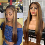 Honey Blonde Highlights Brazilian Straight Human Hair Wigs - Alibonnie