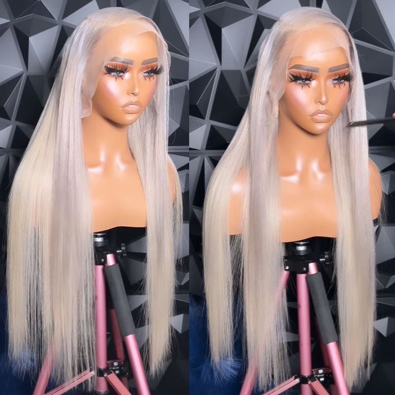 Icey Blonde Straight Human Hair 13x4 Lace Front Wig Pre Plucked Bleach Knots Ready To Wear - Alibonnie