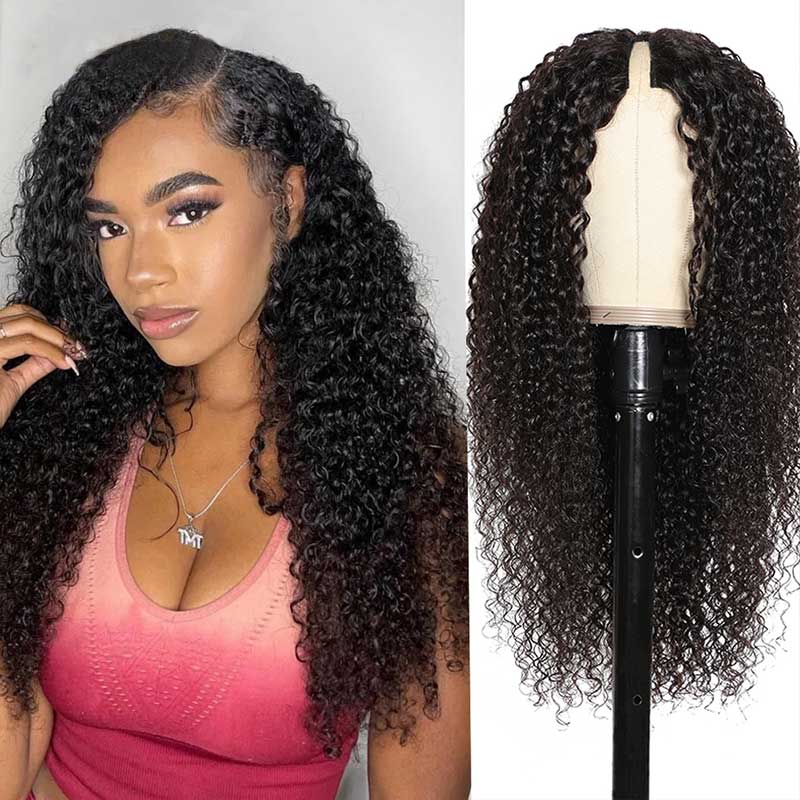 Jerry Curly V Part Wigs No Leave Out Natural Scalp Protective V Part Wigs Beginner Friendly - Alibonnie