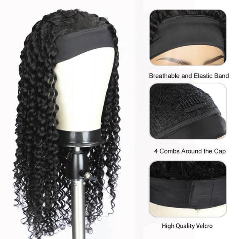 Kinky Curly Wig Headband Wig Glueless Wig 150% Density Human Hair Wigs Brazilian Half Wigs For Blackwomen - Alibonnie