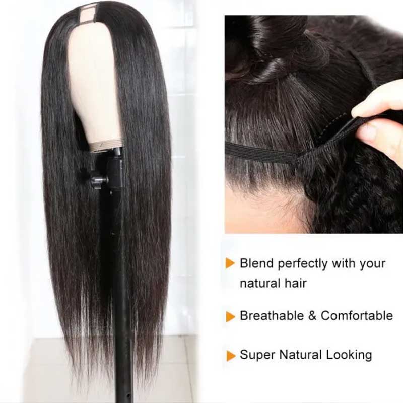 Long Straight Hair U Part Wig Glueless Human Hair Wigs Natural Color - Alibonnie