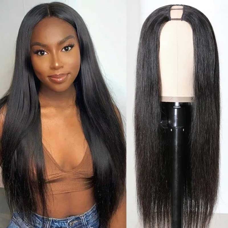 Long Straight Hair U Part Wig Glueless Human Hair Wigs Natural Color - Alibonnie