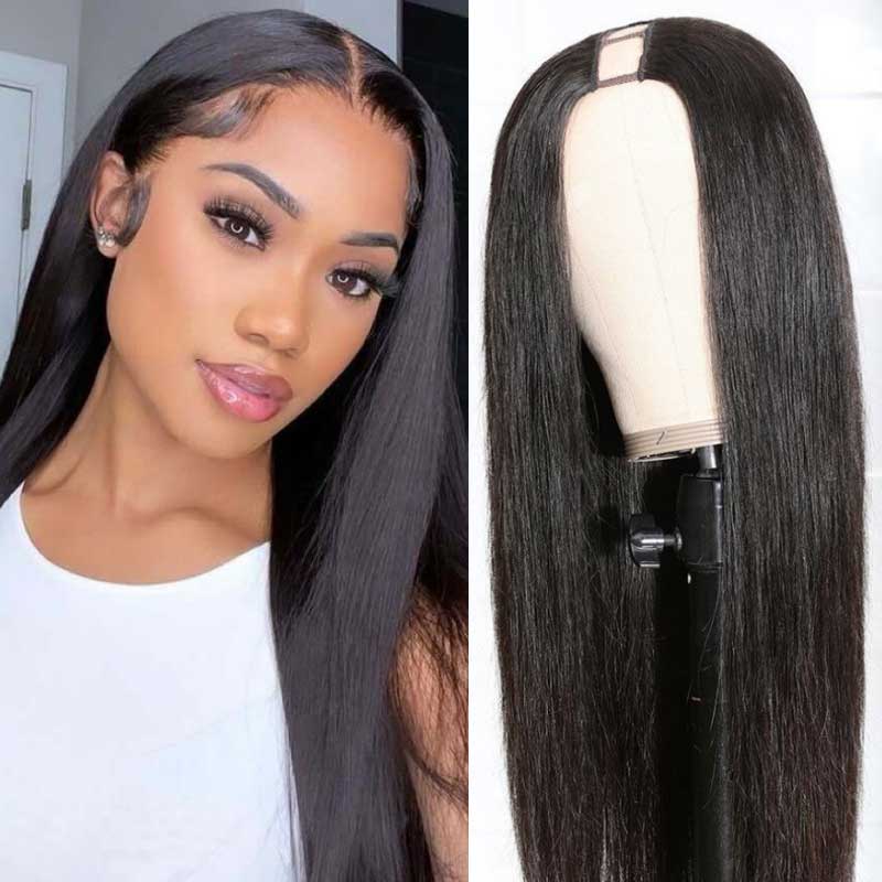 Long Straight Hair U Part Wig Glueless Human Hair Wigs Natural Color - Alibonnie