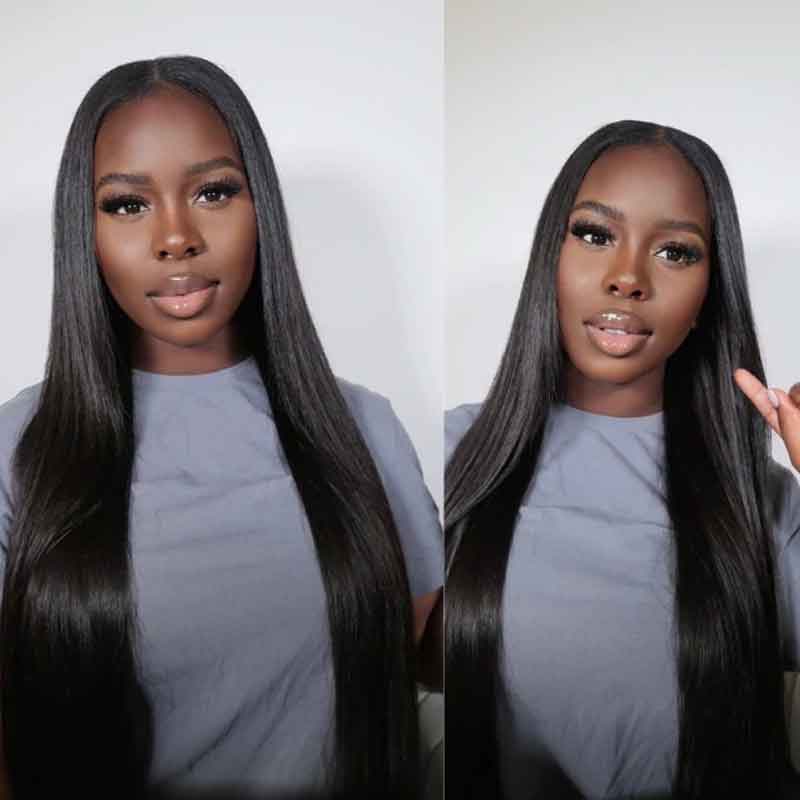 NO SKILL NEED!! Beginner Friendly V Part Straight Human Hair Wig No Leave Out Upgrade U Part Wig - Alibonnie