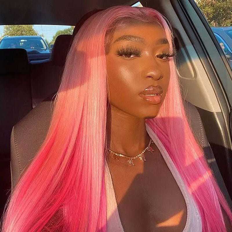 Ombre Pink Lace Front Wig Straight 100% Virgin Human Hair Wigs - Alibonnie