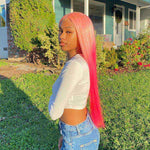 Ombre Pink Lace Front Wig Straight Wigs 100% Virgin Human Hair Wigs Pre Pluck - Alibonnie