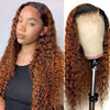 Ombre Water Wave Human Hair Wigs Pre Plucked Glueless Ginger Blonde Lace Frontal Wigs - Alibonnie