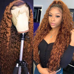 Ombre Water Wave Human Hair Wigs Pre Plucked Glueless Ginger Blonde Lace Frontal Wigs - Alibonnie