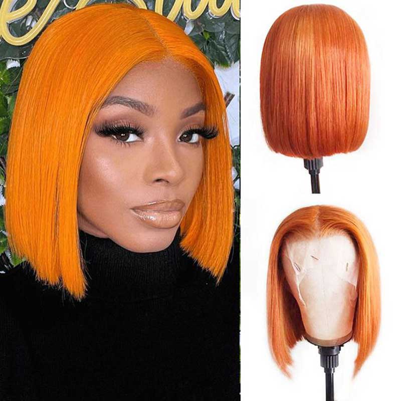 Orange Short Bob Wigs Human Hair Pre Plucked With Baby Hair Straight Brazilian Real Hair Color Bob Wigs For Black Women - Alibonnie